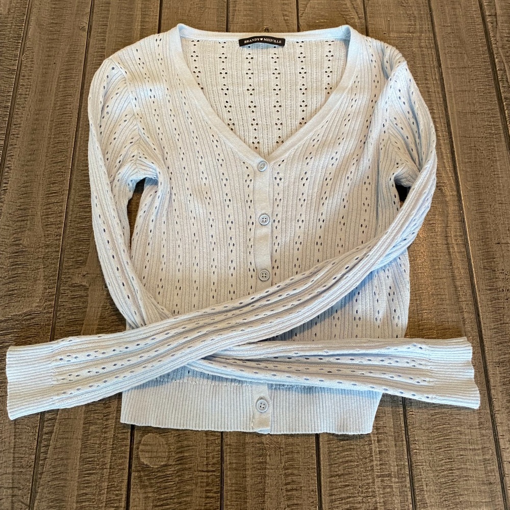 Brandy Melville Shannon Super Thin Blue Eyelet Sweater Top